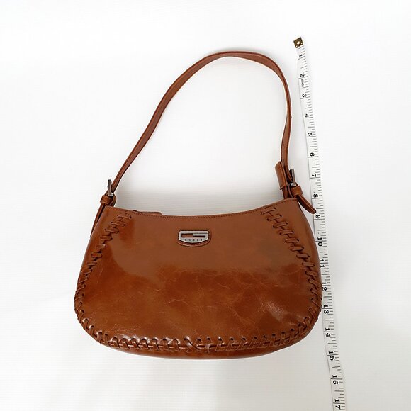 GUESS Shoulderbag with Buckles and Seam Stitch Accents in Cognac Brown - Picture 14 of 15